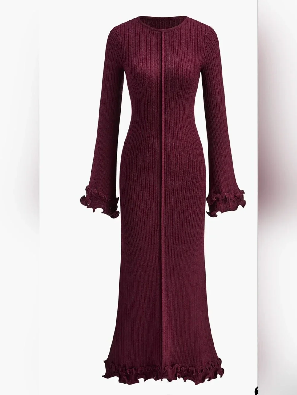 Commense Knit Maxi Dress Ruffle Sleeves Piping Drawstring Trim Semi Sheer S NWT - Picture 3 of 11